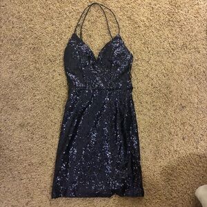 Hello Molly Navy Sequin Mini Dress with Spaghetti Straps